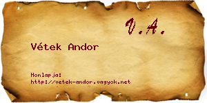 Vétek Andor névjegykártya